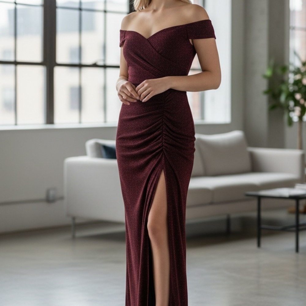 Elegant Off-Shoulder Burgundy Dress